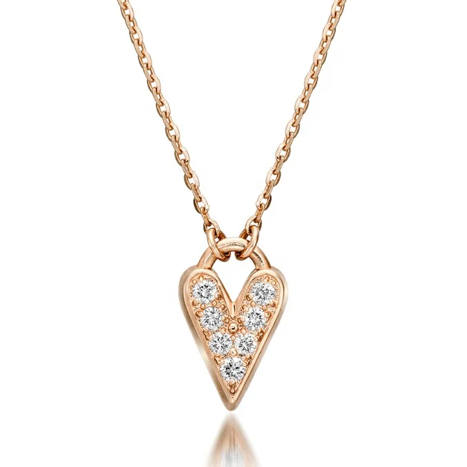Gemnel 925 silver 14k gold zircon hollow heart necklace for women
