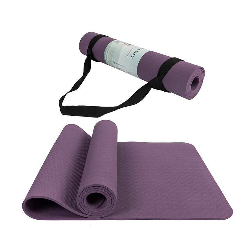 High Quality Anti-slip TPE Fitness Custom Logo Purple Eco-friendly  6mm Yoga Mat