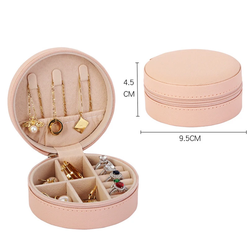 Small Custom Logo Gift Jewellery Organizer Velvet Storage Leather Travel Jewelry Case Round Jewel Boxes