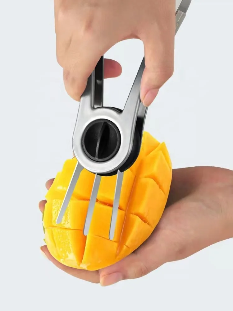 2 In 1Mango Peeling Separator Pawpaw Digging Stainless Steel Peeler Manual Mango Slicer Fruit Cubes Cutter