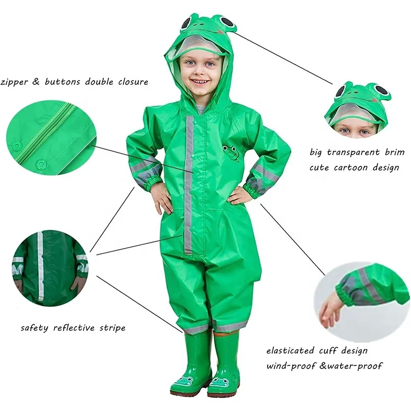 Little Girls Boys Cartoon Raincoats Kids Waterproof Rainsuit Children Rainwwear Hooded Coverall Suit Cute Clothes Rain Jacket