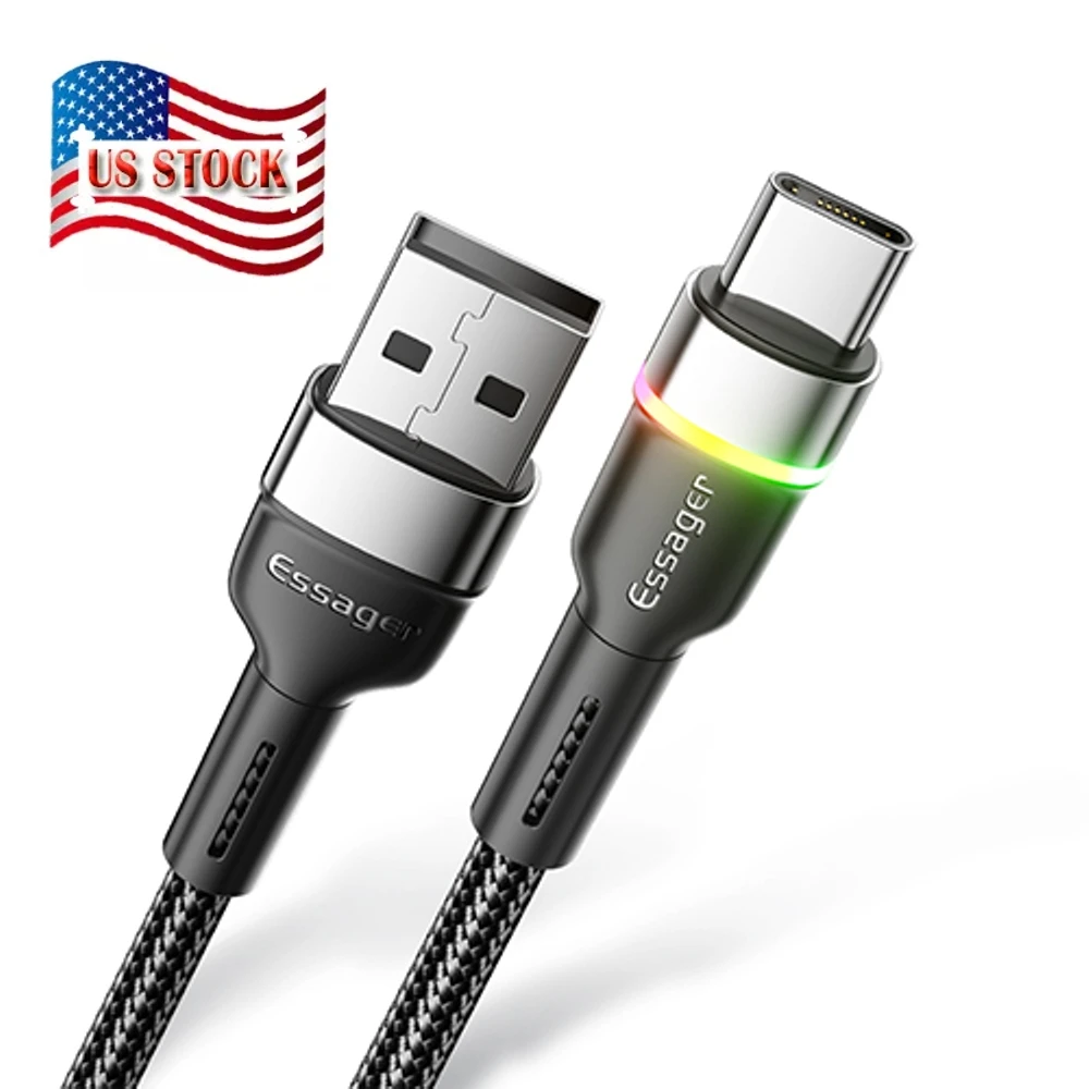 Essager Free Shipping USA Stock Color Indicator LED Light 3A Fast Charge a to Type C USB Cable