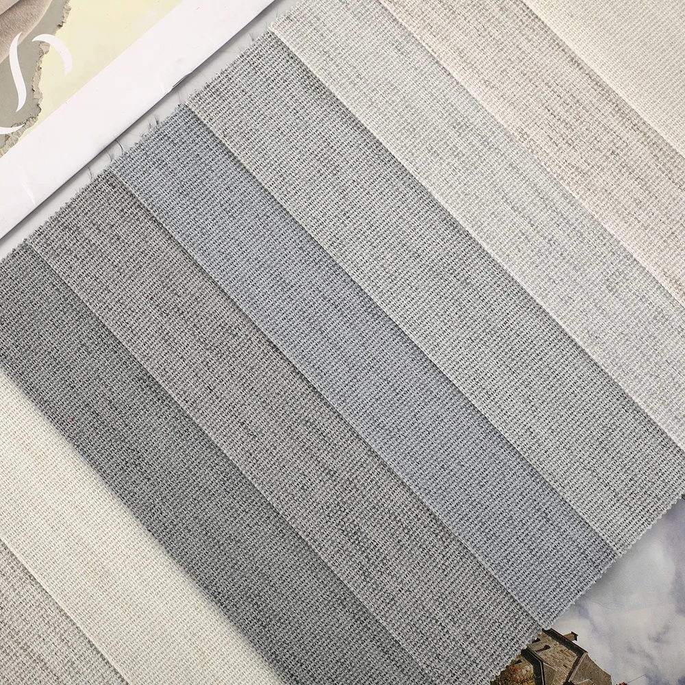 Wholesale 100% Polyester Linen-Look Blackout 3-Pass Curtain Fabric Dyed Plain Style for Home Decor Woven Techniques