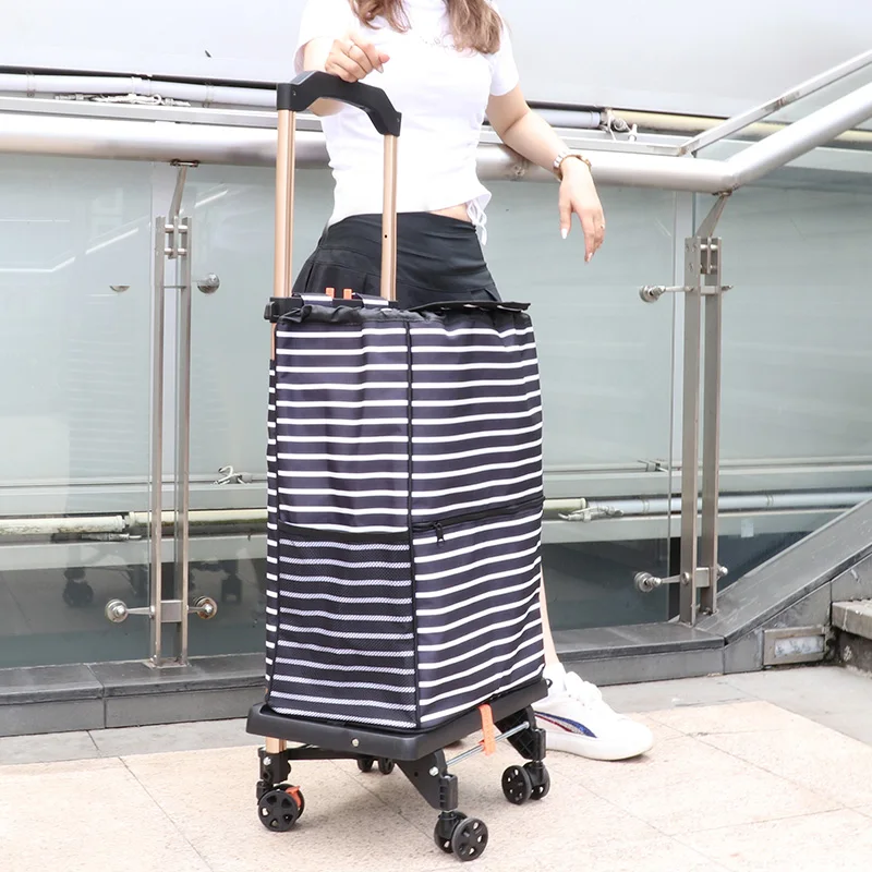 OEM ODM Grocery carro de compras Folding Shopping Carts 4 wheels  Goods Trolley Shopping Trolley Bag with Wheels