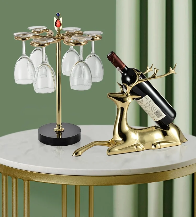 Animal type wine rack home decoration and hotel table decoration copper deer decorative metal wine rack