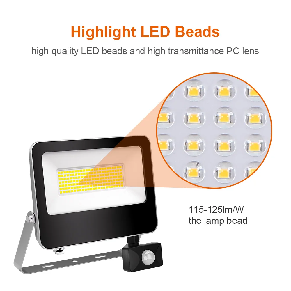 KCD Garden 10w 24w 30w 50w 100w Floodlight Projector Lighting Spotlight Wall Flood Lights With Motion Sensor 3000 Lumen
