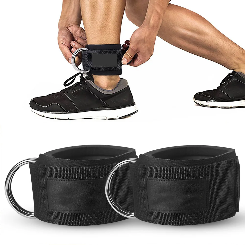 DELUXE Adjustable Ankle Straps For Double D Ring Cable Machine Fitness Padded Ankle Strap