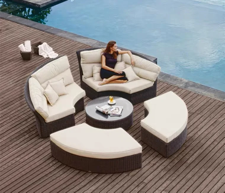 Hot Sale Rattan Sunbed Round Lounger Waterproof Beach Chair Garden Sets Furniture
