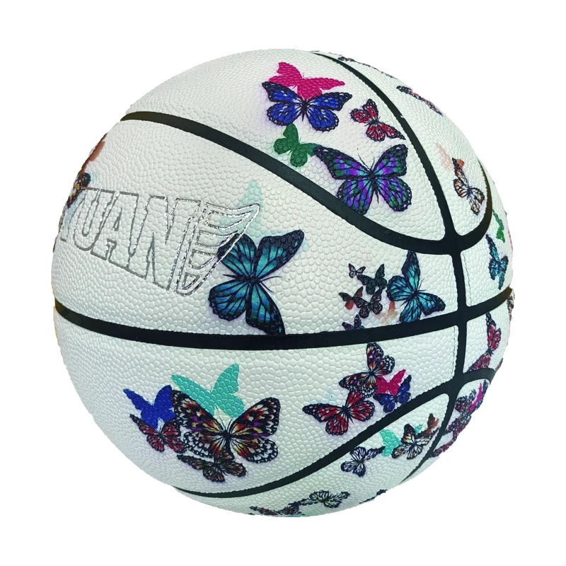white PU basketball customized allover print  court Equipment basketball ring ball pump low price basketball ball