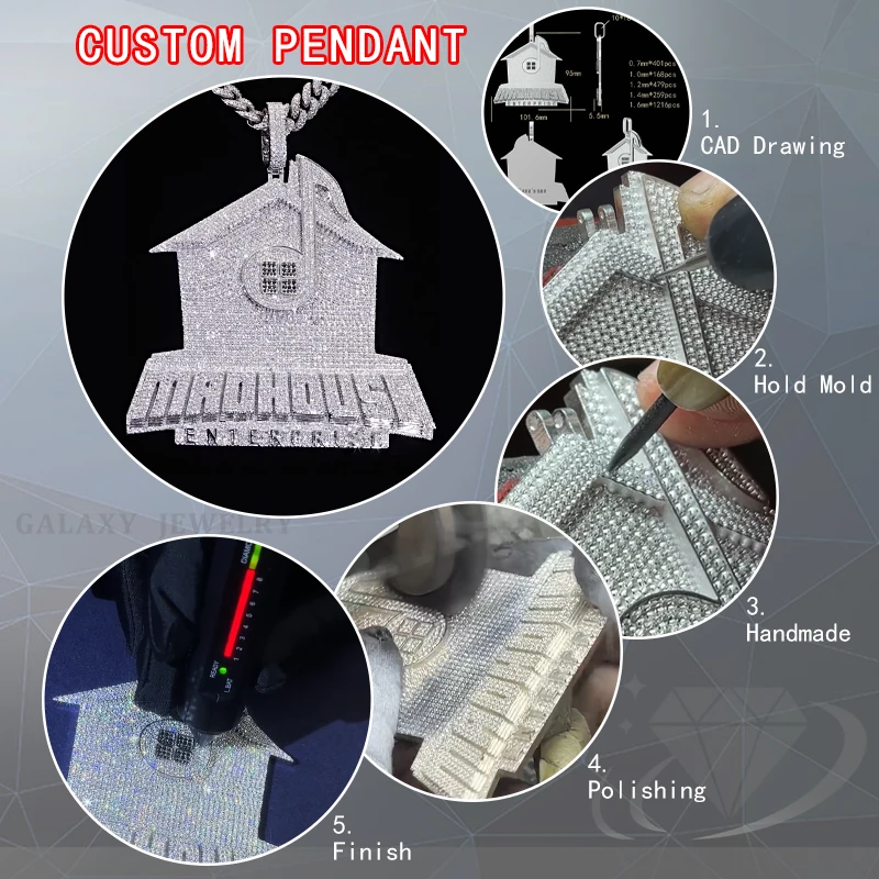 Hip Hop Jewelry Vvs Moissanite Pendant Iced Out Mayan Conqueror Baguette Cut 925 Silver Custom Monster Moissanite Pendant