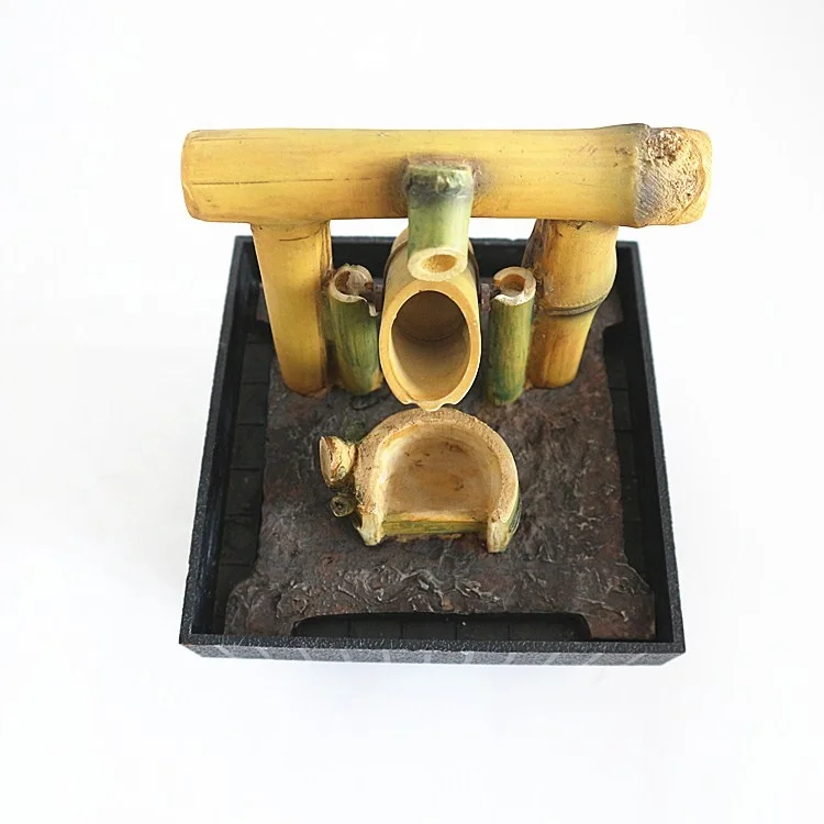 Indoor Home Decorative Mini Bamboo Resin Water Fountain Sculpture-Model Style Tabletop Statue Artificial Wall Figurines