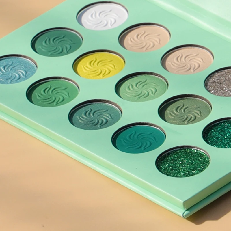 Makeup Eye Shadow Private Label Custom Logo Vegan Shimmer Glitter Matte Green Eyeshadow Palette
