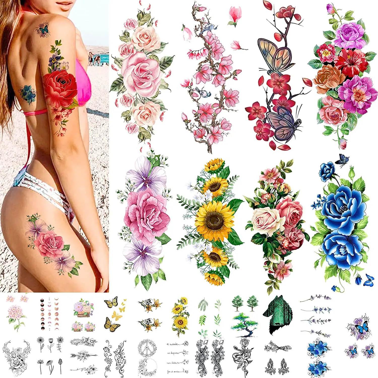 Temporary Full Sleeve Tattoo Sticker Lower Back Dragon Brow Baby Stickers Printer UV GH Intim Body Sexy Hair Edges Waterproof