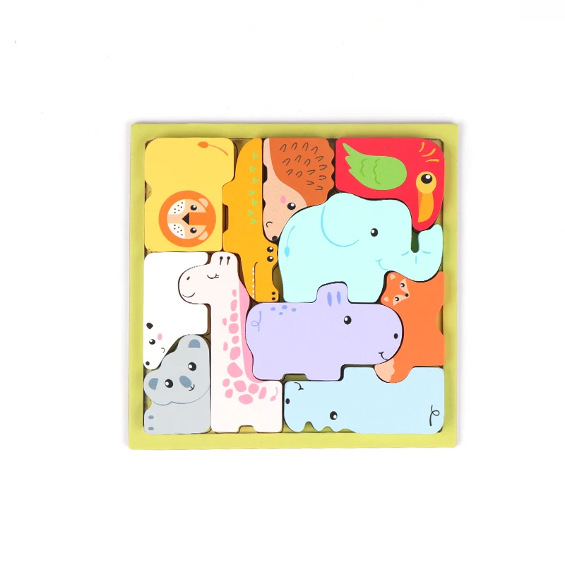 Hot Selling 3D Wooden Puzzles Cartoon Animals Kids Cognitive Jigsaw Puzzle Wooden Toys for Children Baby Puzzle Toy Games