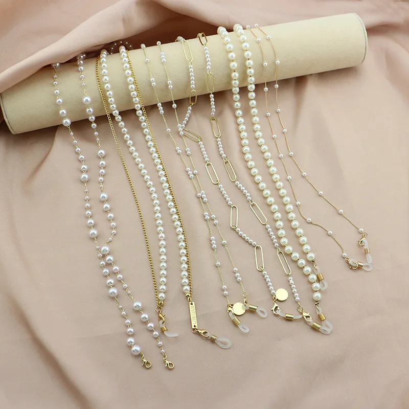 2021 Fashion Reading Glasses Gold Chain For Women Metal Sunglasses Cords Trendy Women Pearl Beaded Eyeglass Glasses Chain