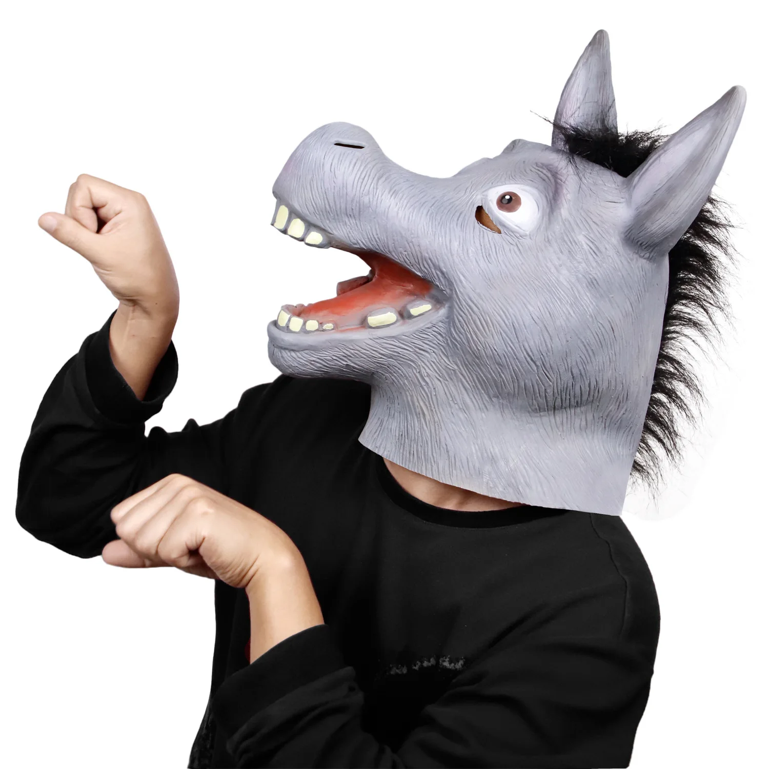 Halloween Cute Realistic Happy Donkey Latex Mask Adult Full Face Latex Mask Halloween Masquerade Cosplay Party Costume Mask
