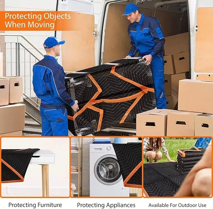 Heavy-duty quilted moving blankets, 1 pack, for furniture wrapping & protection.