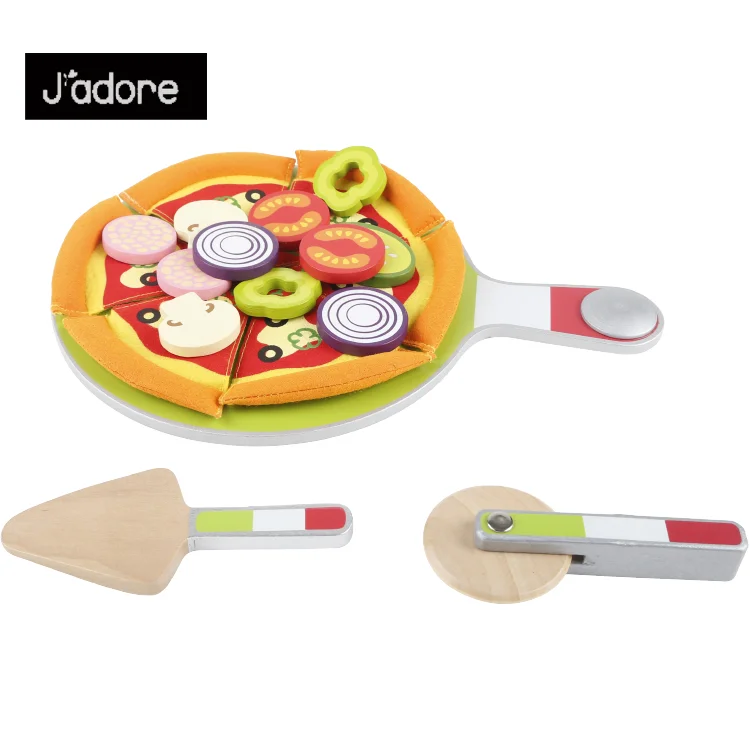 Wooden kids educational role play toys kitchen toys food Pizza party set