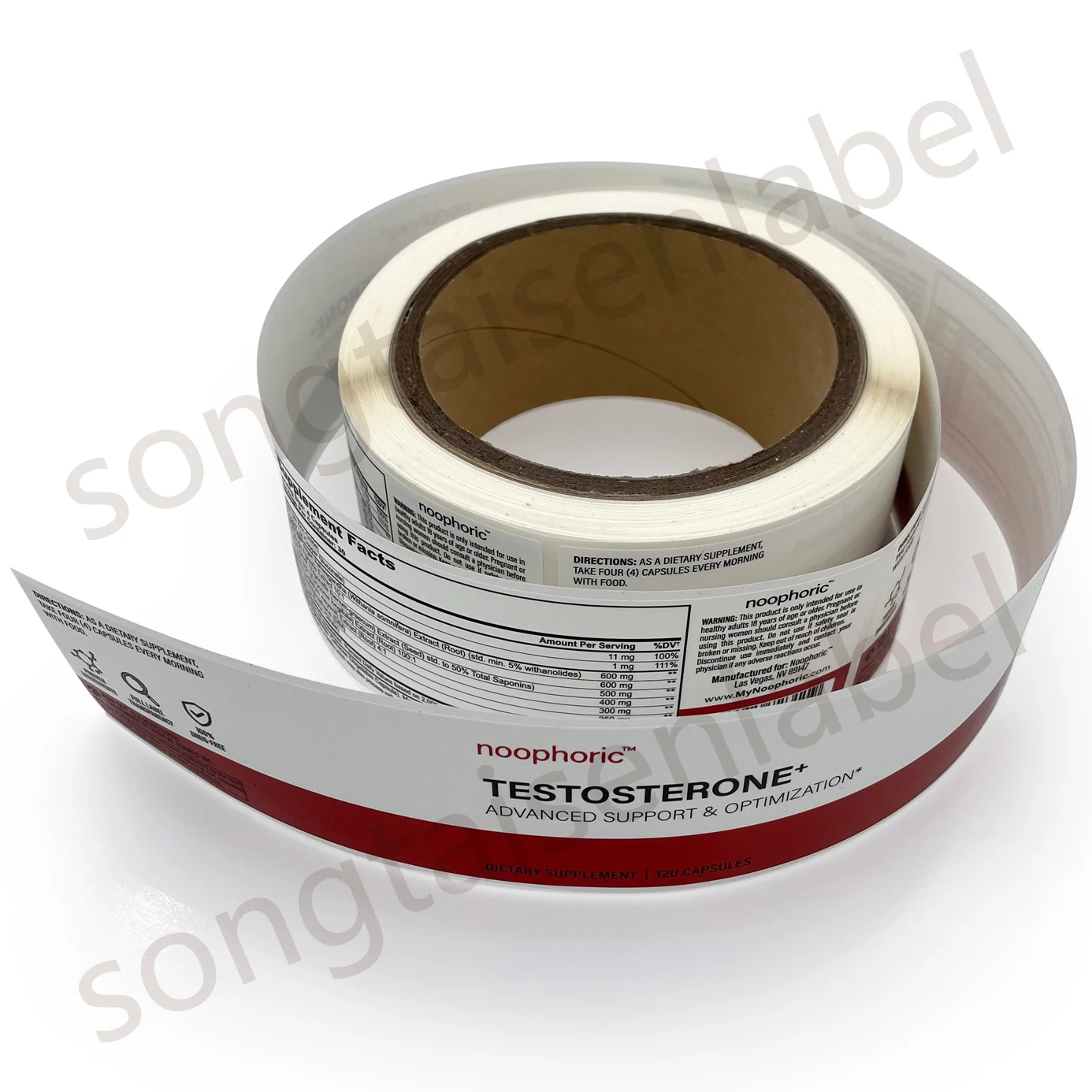 Self-adhesive Matte Red Gold Foil Stamping Long Size Roll Packaging Health Care Products Labels