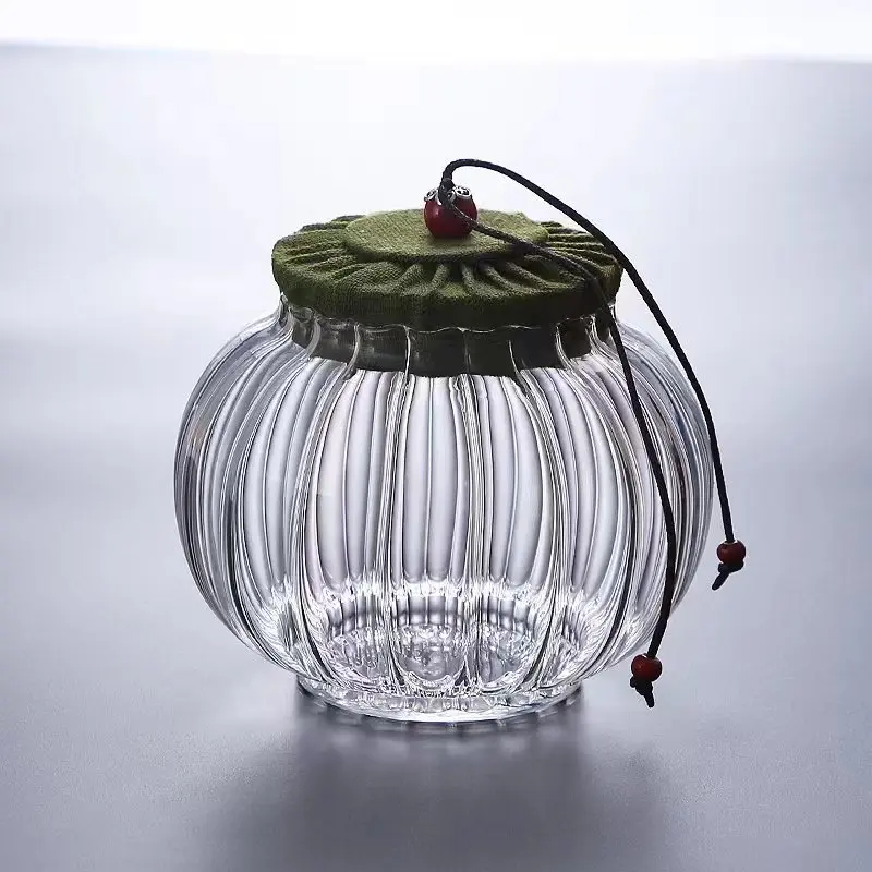 Pumpkin shaped glass storage tank High borosilicate colored glass storage tank with lid good quality and affordable