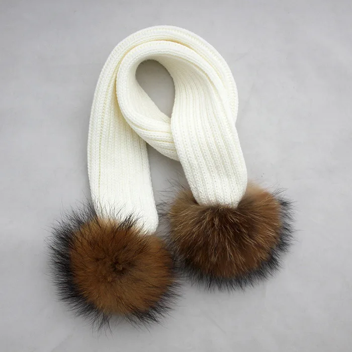 Autumn Winter Baby Scarf Solid Color Raccoon Fur Pompoms Ball Neck Warmers Kids Scarves Boys Girls Winter Knitted Scarf