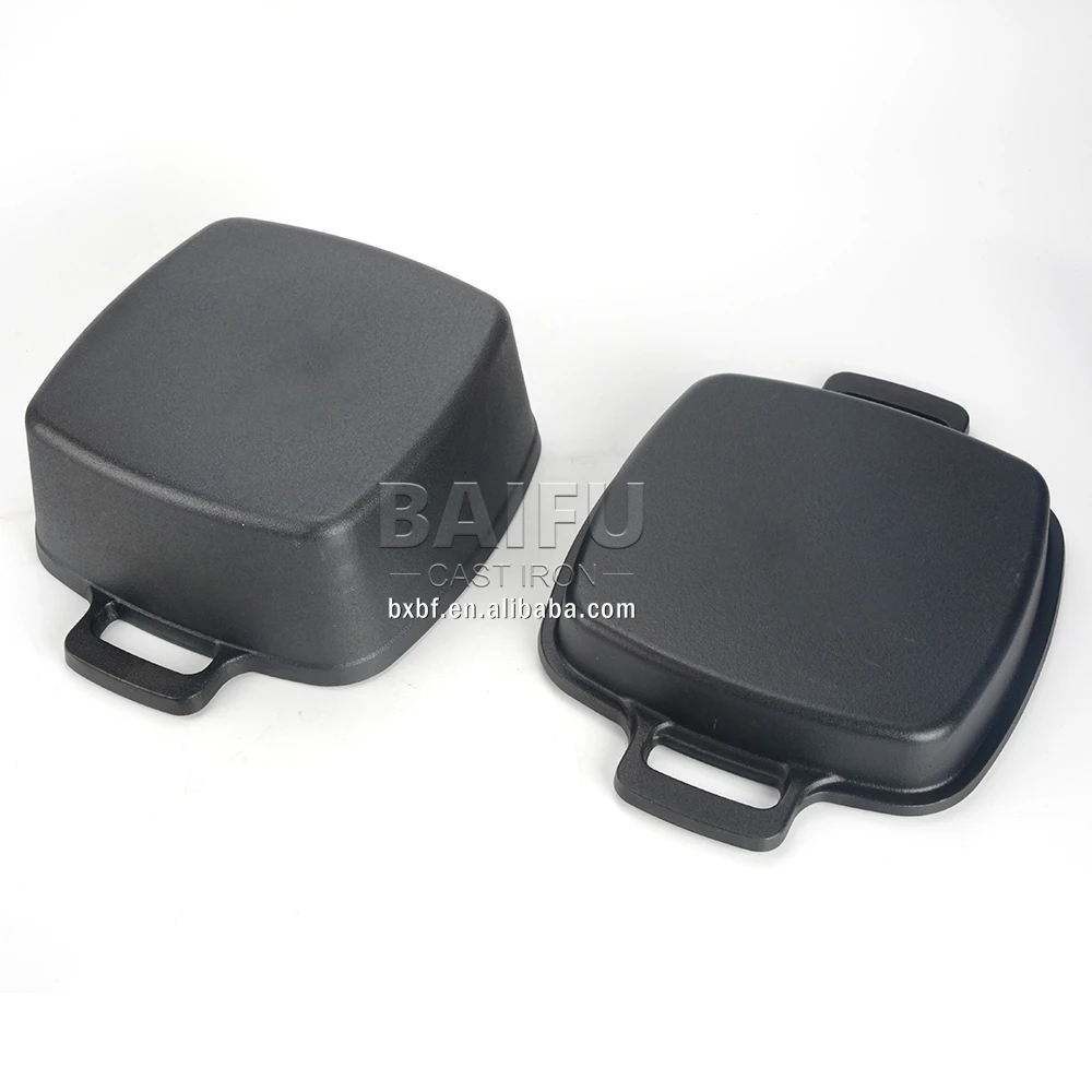 Pre seasoned or enameled with lid used as frying pan 2 in 1 combo cooker square cast iron double dutch oven