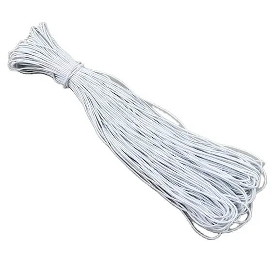 Round elastic cord 2.5mm white 100m bundle bungee string earloop for masks washable latex polyester rubber band