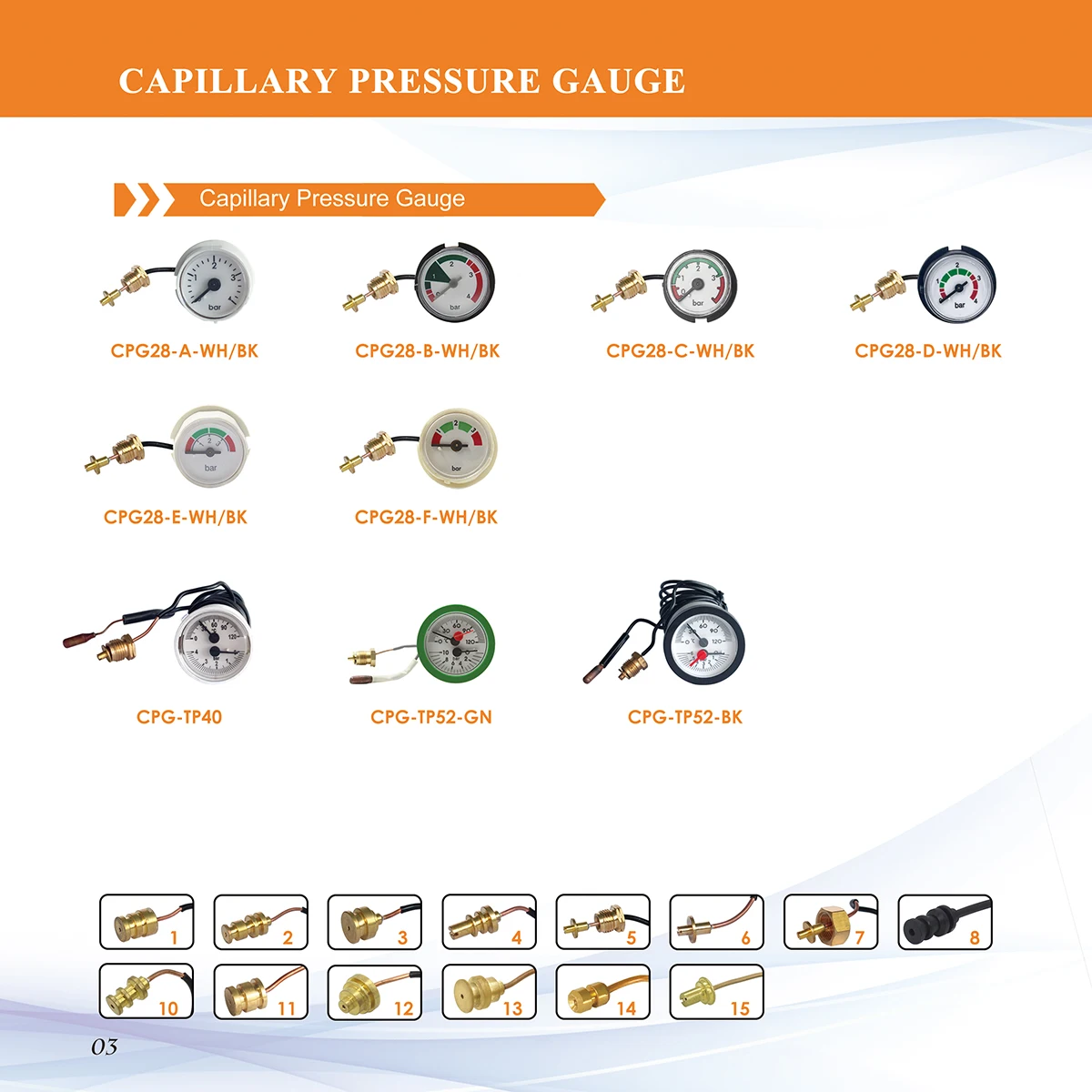 High quality capillary pressure gauge CPG28-E-WH 600mm for boiler