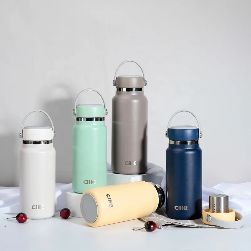 Cille 750ML Customize SUS 316 Stainless Steel Insulated  Water Bottle with Filt and silicone handle