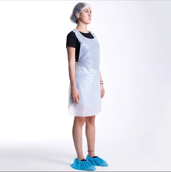 waterproof polyethylene disposable non sterile apron white and blue plastic pe medical disposable apron hospital for healthcare