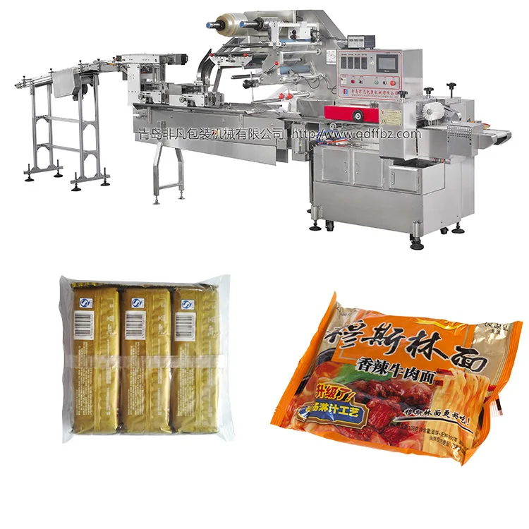 Cupcake Toast Bun Bread Croissant Flow Packing Machine Horizontal Automatic Packaging Line With Feeding Conveyor