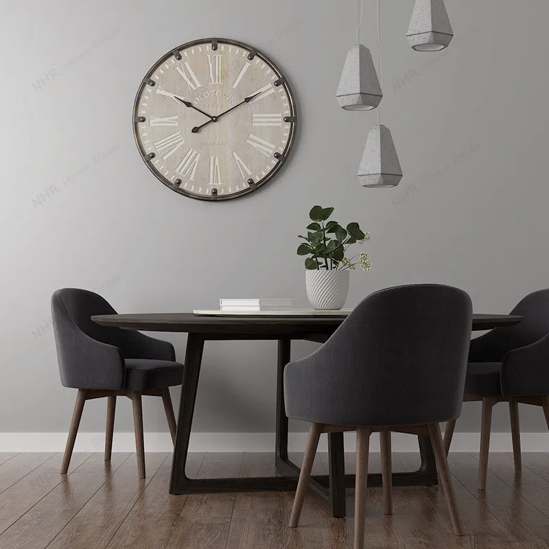 Wooden Silent Living Room Dining Room Wooden House Decoration Battery opened Wall Clock Non Ticking Clocks for Farmhouse