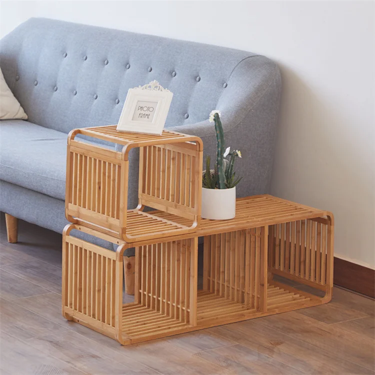 multi-function bamboo unique stackable display rack storage shelf for living room