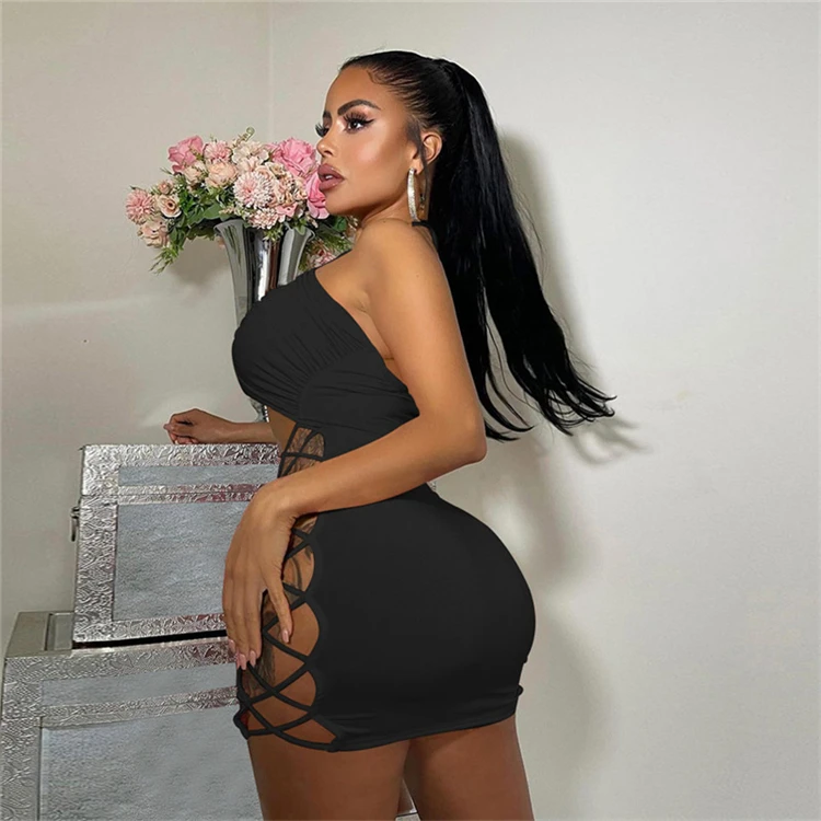 Newest Design 2021 New Arrivals Solid color Wrap top Bandage Bodycon Women Fashion Clothes Sexy Mini Dress