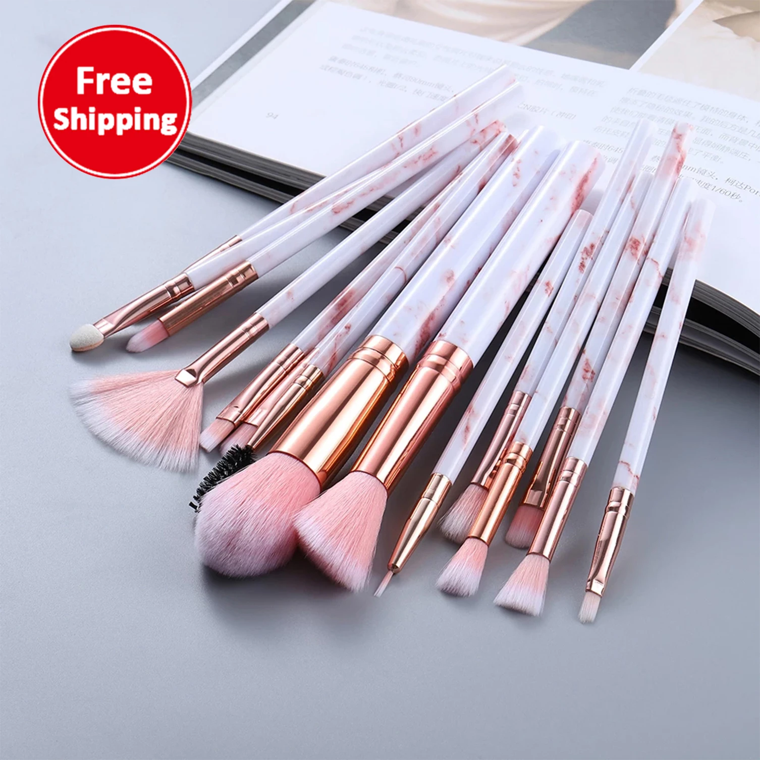 15Pcs Brochas Maquillaje Envio Gratis Maquiagem Marble Series Brush Private Label Professional Makeup Brush Tool Set