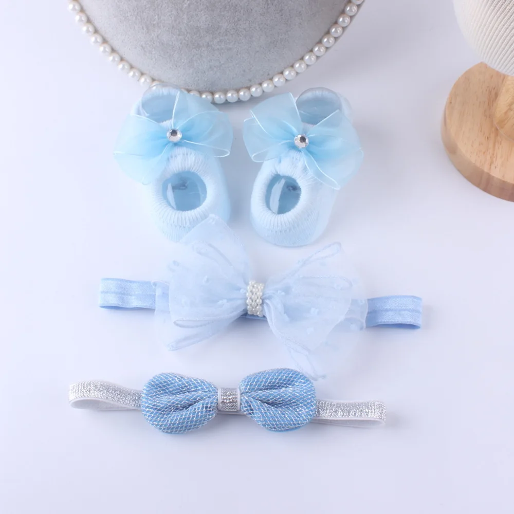 0-1 Year Beautiful Princess Girls Toddler Baby Socks with Hairband Suit 40 Colors 3 pcs in Set