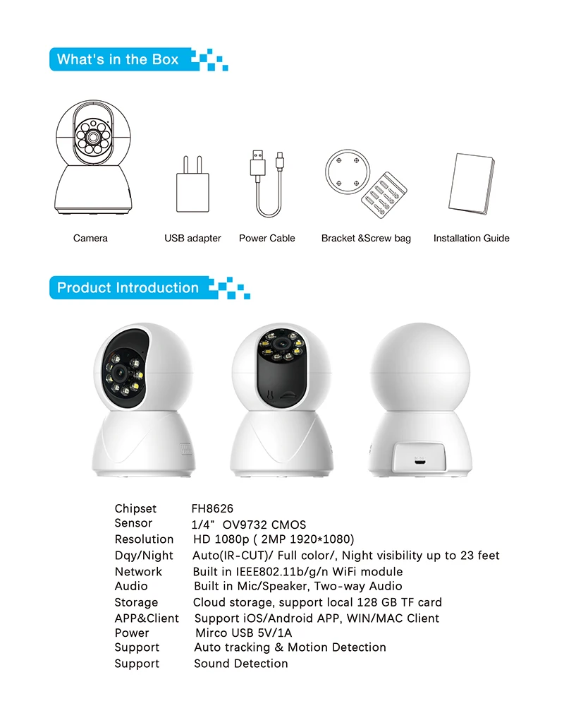 2MP home security wireless IP Baby Monitor with Two-way Talk motion detection wifi pet camera