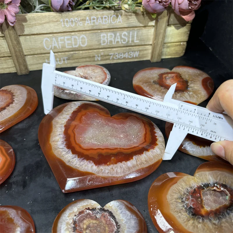 Wholesale Red Agate Gem Stone Hand Carved Polished Carnelian Druzy Geode Heart For Ornament
