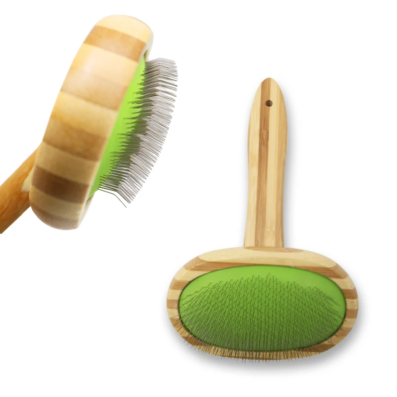 Manufacturer pet  dog friendly Green air cushion bamboo color wood brush for pet