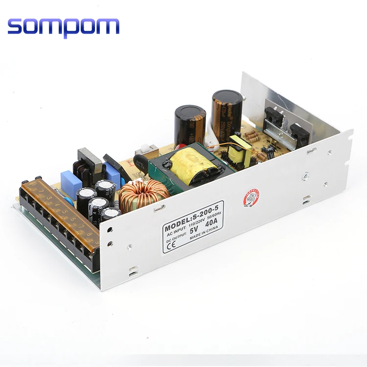 Sompom 220vac к 5vac 200w ac/dc smps s-200-5 40a импульсные источники питания с охлаждающим вентилятором