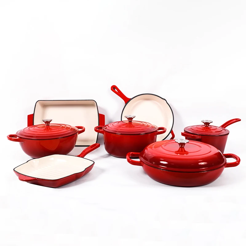 Customized Logo Factory Supply Cast Iron Enamel Dutch Oven Pot Frying Pan Set Enamel Cast Iron Cookware Sets