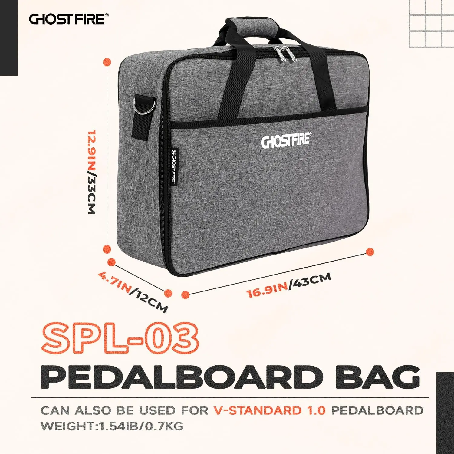 Ghost Fire Multi-Function Storage Case Guitar Gray Portable Pedalboard Bag With Shoulder Strap