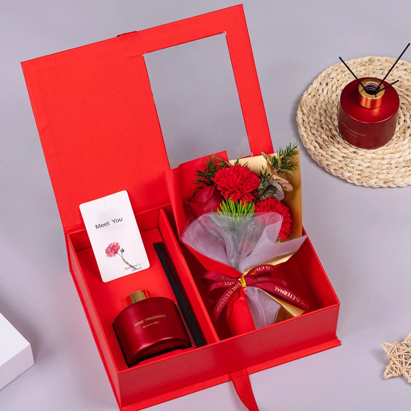 Private Label Glass Jar Luxury Aroma Home Fragrance Dried Flower Flower and Reed Diffuser Set with Magnetic Box