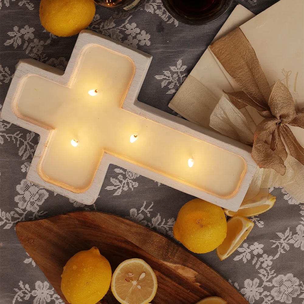 Cross Shape Wood Dough Bowl Candles  100% All-Natural Soy Wax & Essential Oil Infused Safe
