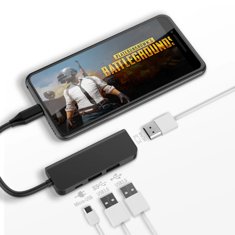  Ультра тонкий алюминиевый 4 порта USB C концентратор многопортовый переходник 4K 2 * USB-A Micro 5V зарядки Type Hub