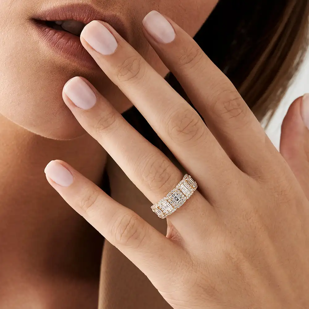 VLOVE Marquise Cut Ring Evil Eye Jewelry 9k 10k 14k 18k Baguette and Round Halo Diamond Ring Diamond Ring