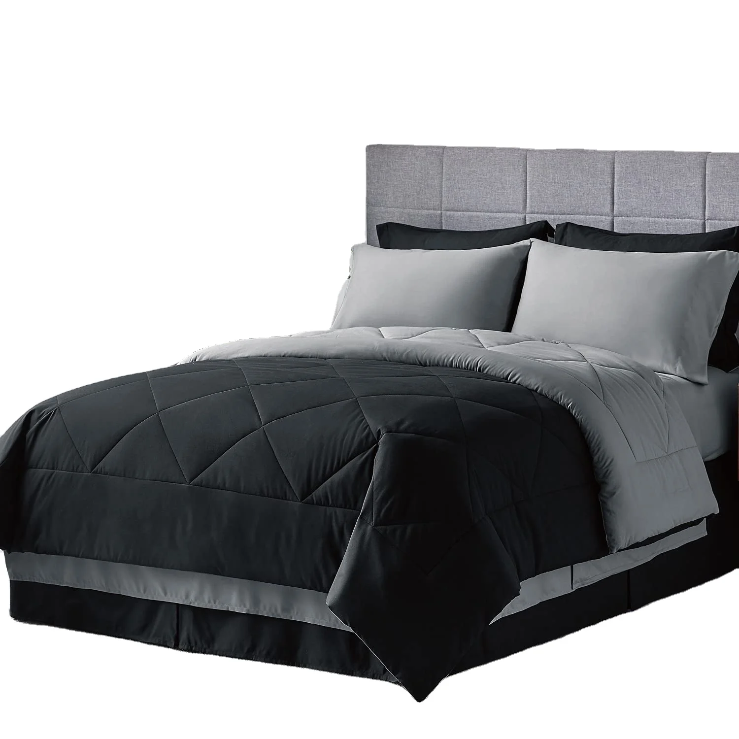 Black Queen Bed  8 Pieces Reversible Bedding Sets, Comfortable and breathable Duvet quilt Comforter Duvet Insert