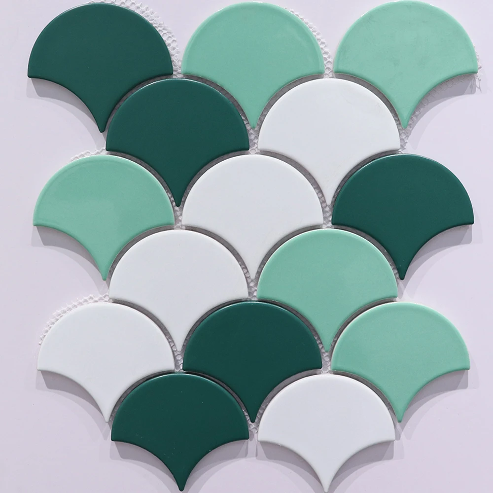 Red Color Fan Shape Kitchen Bathroom Wall Ceramic Swimming Pool Mosaic Tile