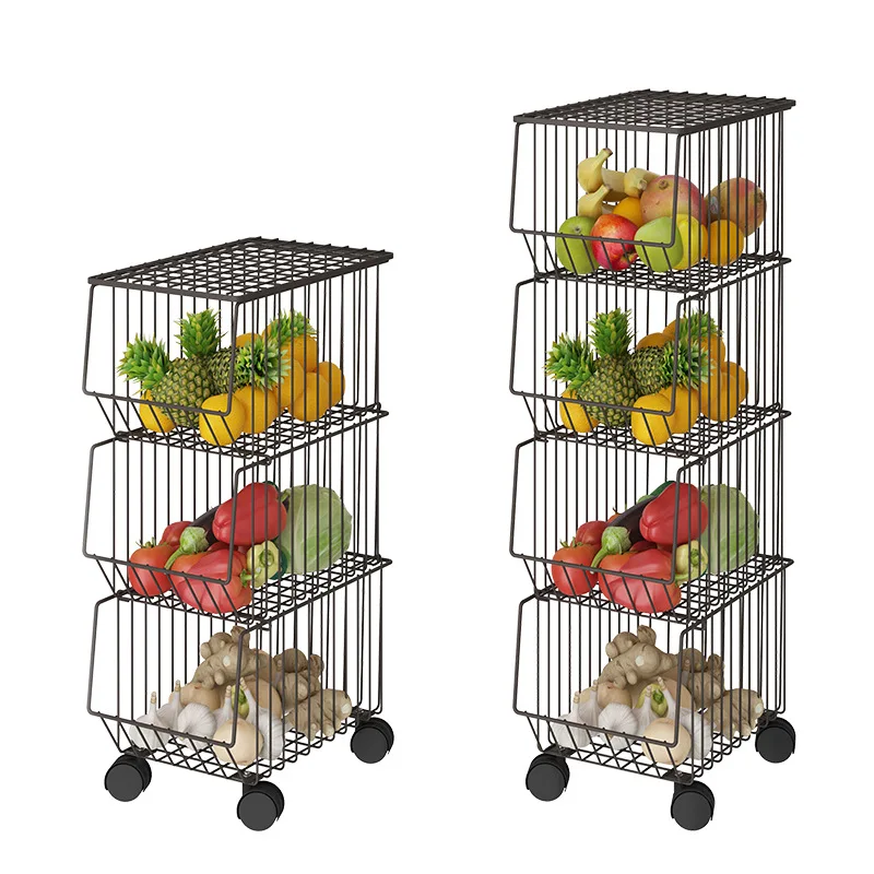 Lihangrui Wholesale vegetable basket kitchen rack  Kitchen Storage Rack Cart Foldable Kitchen Trolley with Wheels