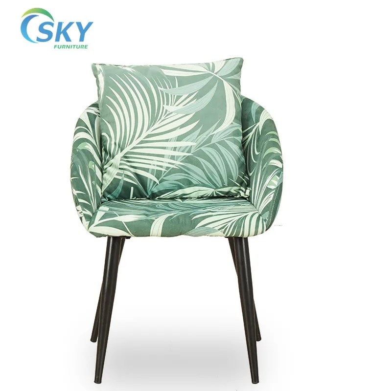 SKY Modern cheap price  tempered glass table top dining table set with print fabric dining chair for restaurant